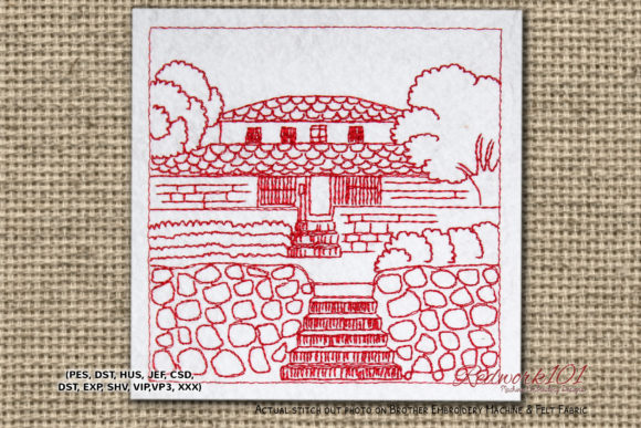 Indian House Village Redwork for Real Projects