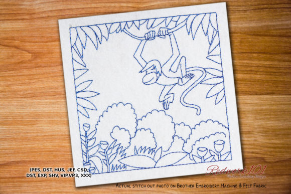 Monkey Hanging on Tree Redwork Review for Real Projects