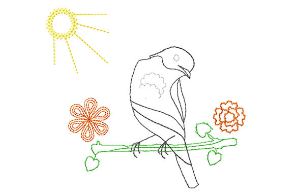 Oriole Bird and Sun for Seasonal Embroidery Projects