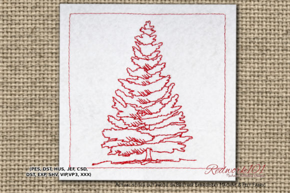 Spruce Tree Redwork: A Versatile Embroidery Design for Branding