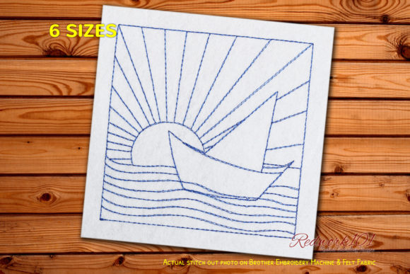 Yacht in the Ocean Bluework: A Charming Embroidery Design for Personalized Gifts